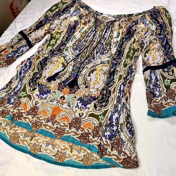 Soft Surroundings Peasant Shirt Womens Large Multicolor Paisley Boho 2AQ94 - Picture 5 of 8